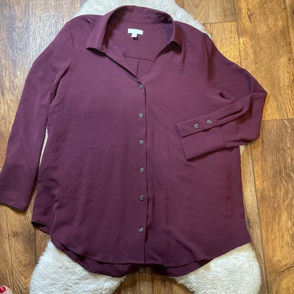 14th &‎ Union Long Sleeve Button Up Blouse Womens XL Burgundy - Picture 1 of 8